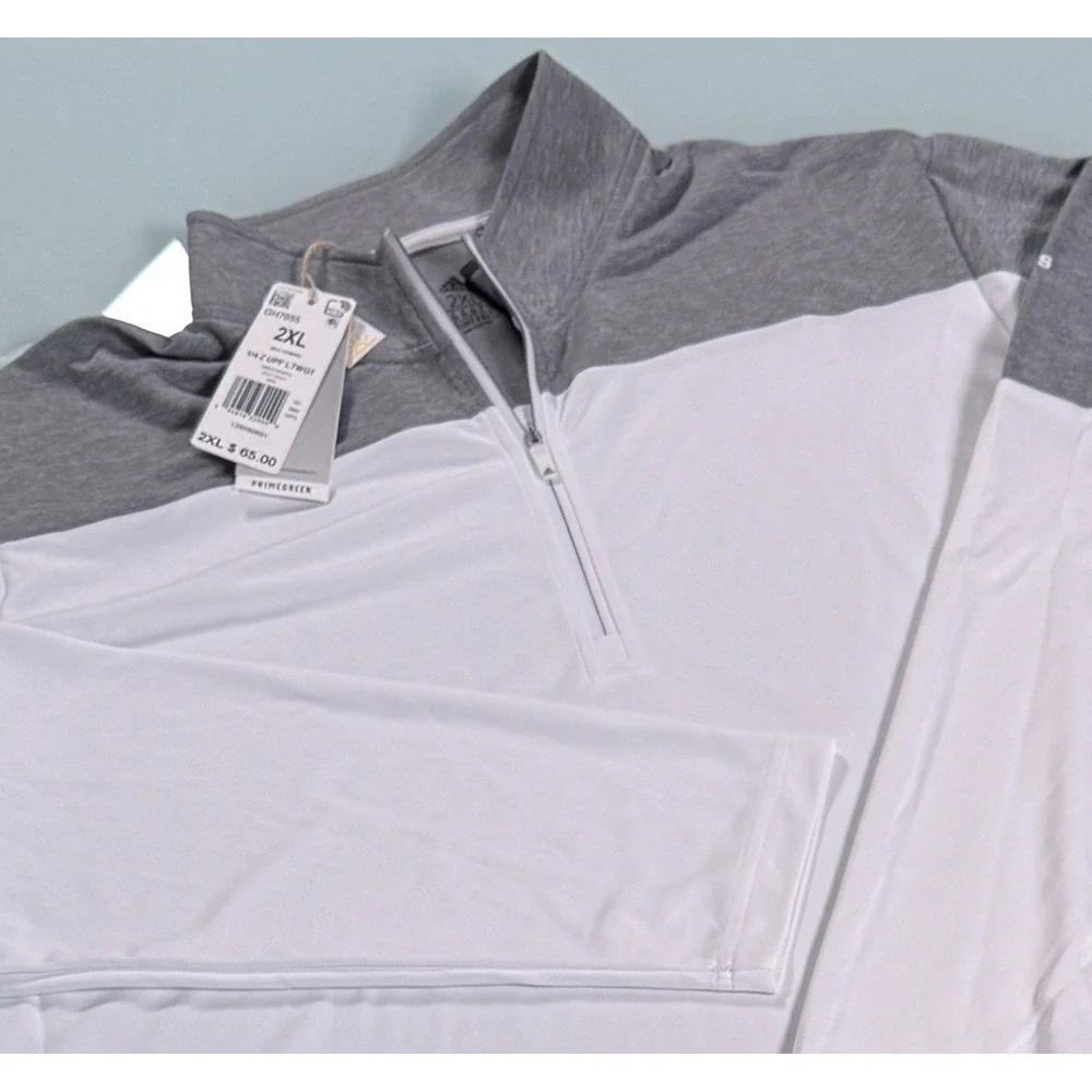 NWT Adidas Prime Green White/Gray 100% Polyester Mens 1/4 Zip Pullover -2XL